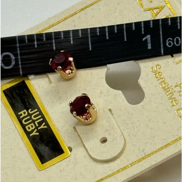Ear Sense July Ruby Set in Gold Tone Stud Earrings - Picture 3 of 4